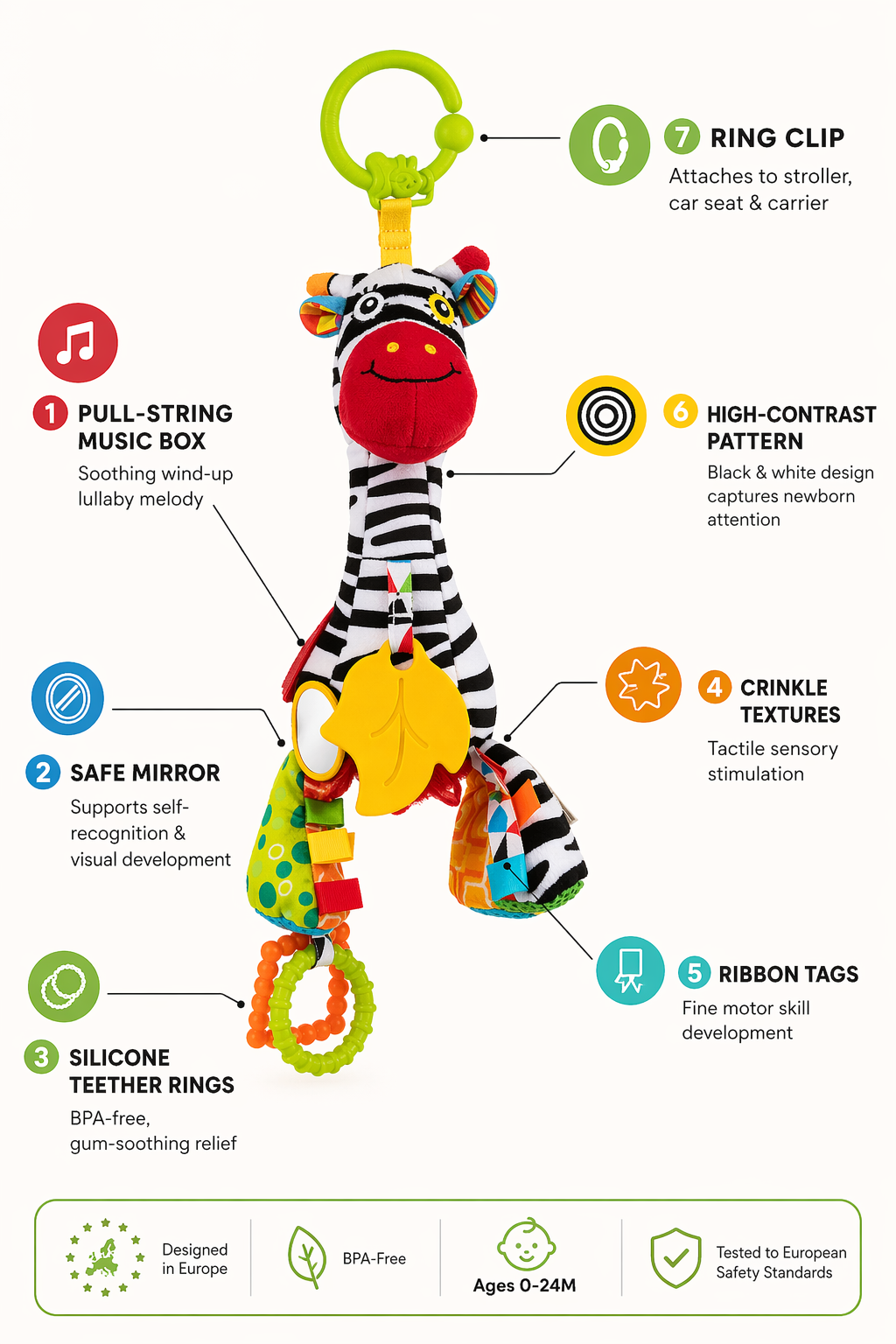 Balibazoo - Zoya the Zebra Musical Hanging Baby Toy