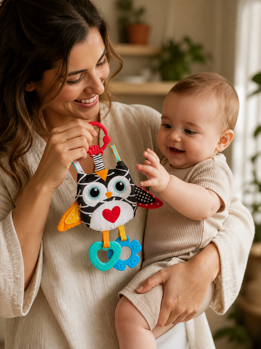Balibazoo Owl Hanging Baby Toy – Soft Plush Sensory Pendant