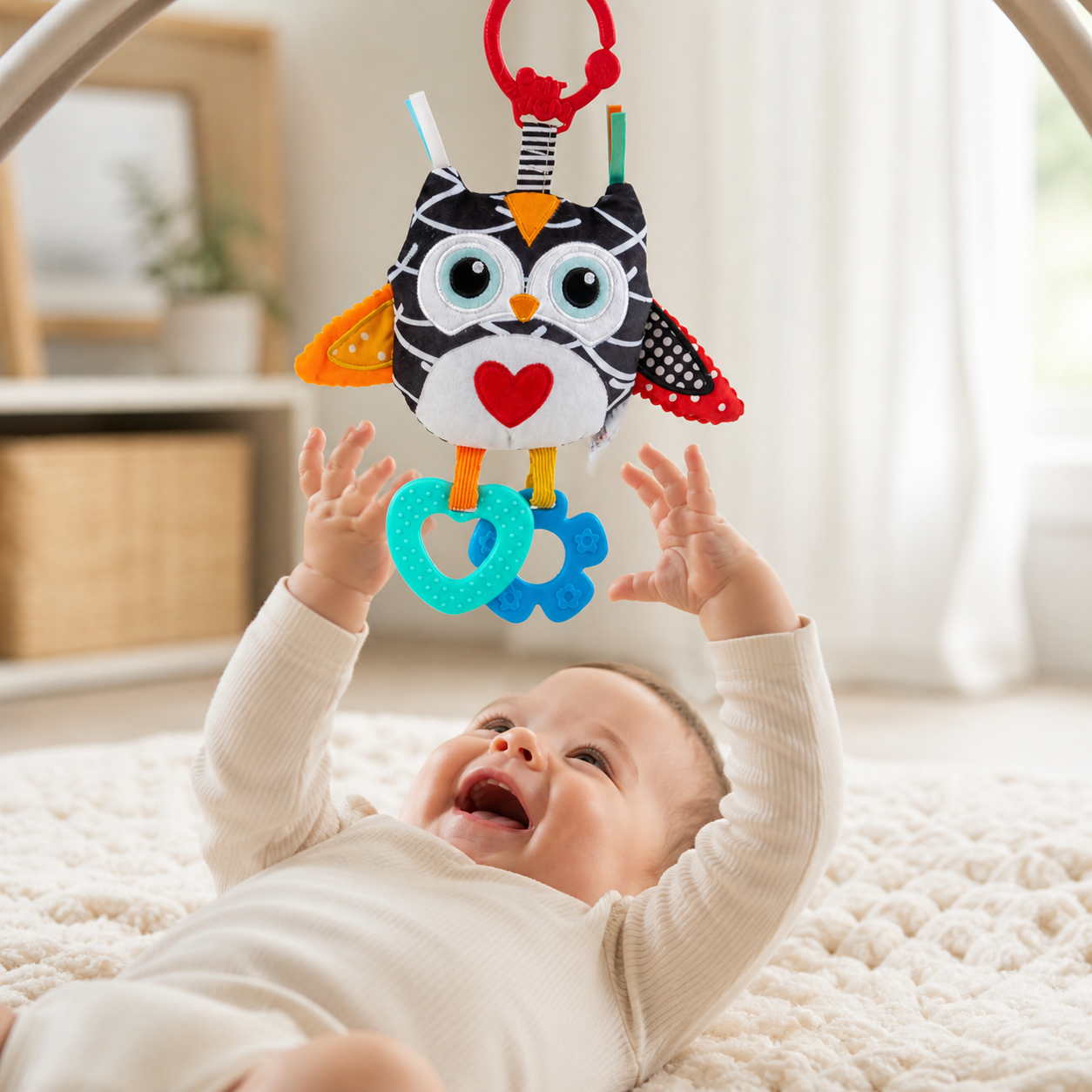 Balibazoo Owl Hanging Baby Toy – Soft Plush Sensory Pendant